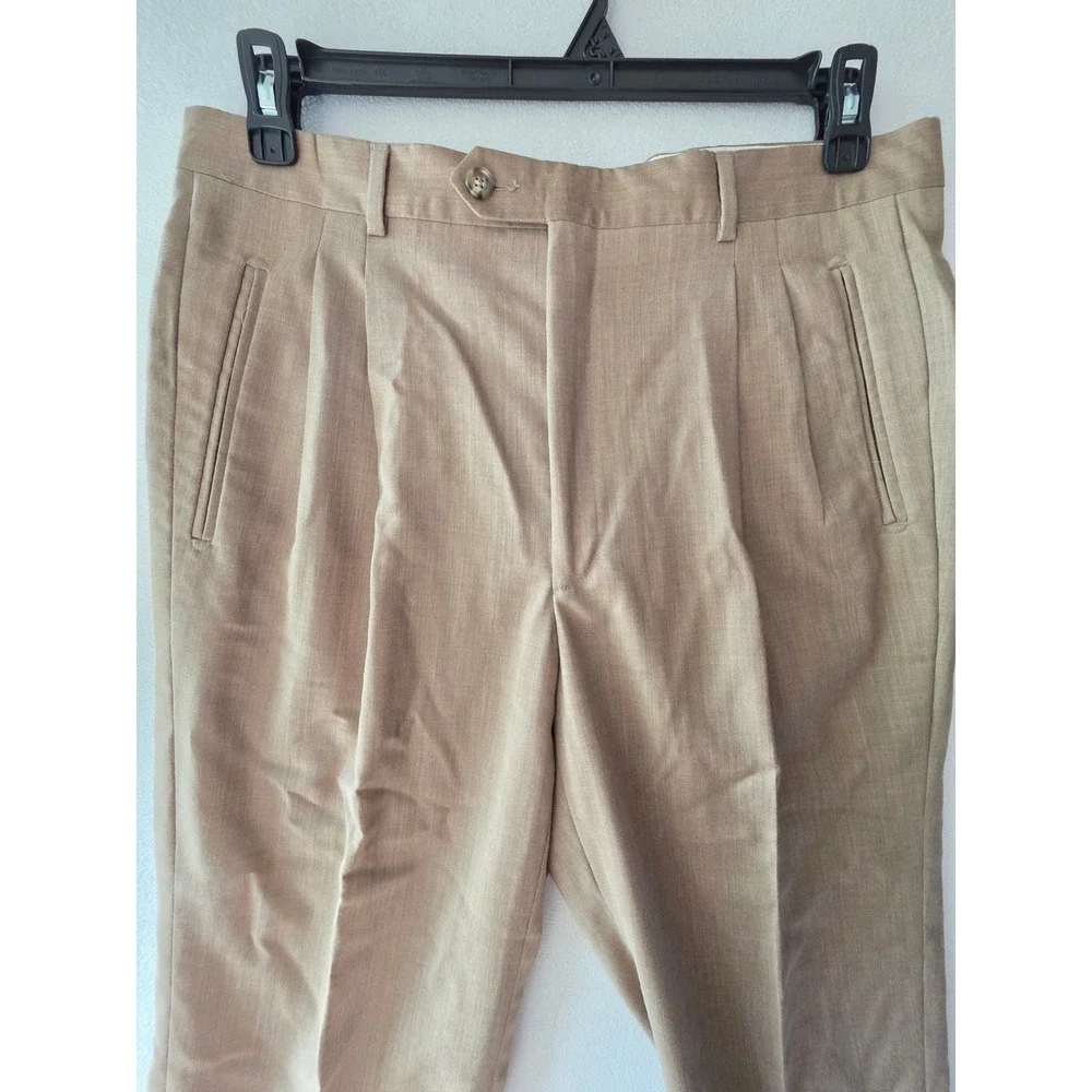Luca Rossi Italy Super 100sMerino Wool Dress Pants Mens 36x31 Tan Pleated Cuffed